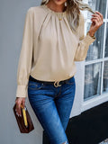 New Women's Clothing Temperament Long-Sleeved Elegant Lace-Collar Chiffon Solid Color