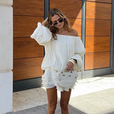French Style Shoulder Necromanid Cake Dress Chic Design Lantern Sleeve Pure Temperament
