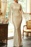 O Neck Sequin Evening Dresses Long 2023 New Women Mermaid Formal Dress Party Gown Bodycon Maxi Prom Bat Sleeves