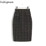 Tweed Plaid Women Skirt Korean Fashion Jupe High Waist Black Long Skirts Vintage Bodycon Skirts Faldas Mujer De