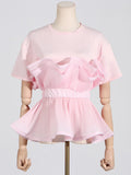 2025 Fashion New Elegant Style Collar Folded Waist Splicing Design Sense Short-Sleeved Shirt