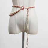 Pu Leather Red Black Metal Chain Long Belt Personality Women New Fashion Tide All-match Spring Autumn 2023