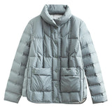 VAREY LIN Winter Stand Collar Women Ultra Light White Duck Down Short Coat Female Pocket Down Jackets Lady Snow