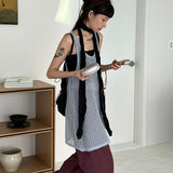 Lazy Style Hollow Out Tank Top Korean Fashion Knitted Camisole Japanese Overized Solid Vest See Through Chic
