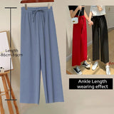 Slacks Women's Loose Summer Long Pants Soft Ice Silk Full-Length Black Wide Leg Pants Women Khaki High Waisted
