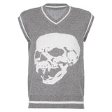 Harajuku Print Sleeveless Sweater Vest Women Autumn V Neck Preppy Style Knitted Jumpers Ladies Vintage Fashion
