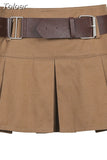Pleated Mini Denim Skirt Women High Waist A Line Brown Micro Skirt Femme Girls Hot Jeans Skirts Grunge Bottom