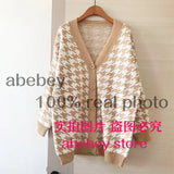 women plaid pattern cardigan vintage jumper 2022 autumn winter oversized knitted cardigan