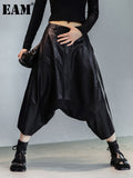 High Elastic Waist Black Leather Long Harem Trousers New Loose Fit Pants Women Fashion Tide Spring Autumn 2023