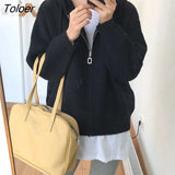 Korean Hooded Knit Cardigan Women 2023 Winter Long Sleeve Zipper Up Sweater Coats Women Solid Color Loose Cardigans