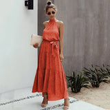 Cotton Dress Women Maxi Summer Long Party Clothes Polka Dot Print Sexy Backless Sleeveless Irregular Beach Sundress