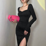 Long Sleeve Black Maxi Dress-Outfit