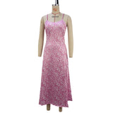 Toloer Women's New Floral Sexy Back Closed Waist Open Slit Sling Dress Women's Dress-Outfit