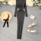 Women Autumn Knitted Dress V Neck Sexy Slim Elastic Oversized Basic Bodycon Long Dress Winter knit Warm Sweater