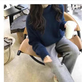 2025 New Thick Solid-Colored Cashmere Knitted Shirt Women High-Collar Short-Sleeve Loose Lazy