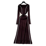 High-End Sense Niche Fashion Side To Receive Waist Round Collar Long-Sleeved Sweater Dress Female Thin
