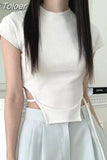 Woman Tshirts Harajuku Irregular Korean Tees Bandage Tunic Short Sleeve Crop Tops Fashion Sexy Y2k T Shirt Ropa
