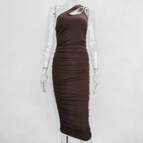 One Shoulder Women's Dress Sleeveless Hollow Out Sexy Slim Bodycon Elegant Party Chic Dresses Women Ruched