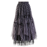 High Elastic Waist Red Plaid Irregular Bow Mesh Long Half-body Skirt Women Fashion Tide New Spring Autumn 2023