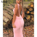 Sexy Backless Ruched Maxi Dress for Women Club Outfits 2023 Spring Pink Draped Sleeveless Bodycon Party Long