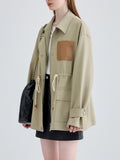 Women Coffee Leather Drawstring Big Size Trench New Lapel Long Sleeve Windbreaker Fashion Tide Spring Autumn 2023