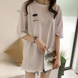 Toloer Summer New Embroidered Short-Sleeved T-Shirt Women With The Same Clothes Korean Version Versatile Medium Long Top