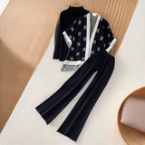 Ocean Gas Three-Piece Loose Wind Letter Embroidered Cardigan Jacket Bottom High Collar Knitting Tops Broad