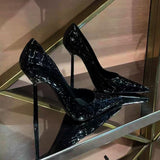 New High-Heeled Women's Summer With Skirt Black Fine And Spring And Autumn New Red Primer Leather Tip Sexy