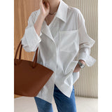 Pocket Front White Shirt Women's 2022 Spring New Design Back Button