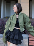 2022 Streetwear Women Bomber Jacket Short Coats Long Sleeve Autumn Black Tops Fashion Ladies Baseball Jacket