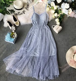 VAREY LIN 2022 women summer Stars V-neck Sleeveless Vestidos Sexy Dress equined Party Dress Mesh Patchwork New Long