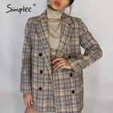 Simplee Elegant autumn winter plaid women blazer coat Causal long sleeve tweed coat short Office ladies pocket women suit