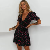 2021 Summer Women Dresses V Neck Floral Print Boho Beach Dress Ruffle Short Sleeve A Line Mini Dress Sundress