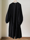 TWOTWINSTYLE Black Loose Dress For Women O Neck Lantern Sleeve Casual Loose Midi Spring Dresses Female Fashionable New