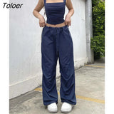 Streetwear Vintage Solid Wide Leg Pants Women Casual Low Waist Cargo Baggy Trousers Hip Hop Pants Korean Fashion