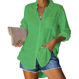 Ladies Shirt Solid Color Large Size Casual Loose Buckle Shirt Women's