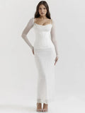 Sheer Long Sleeve Bodycon Maxi Dress-Outfit