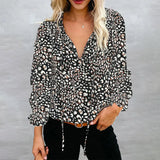 Women's Clothing 2025 Autumn And Winter New Broken Flower Printed Shirt V Collar Long-Sleeved T-Shirt Top