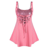 Top Women Sequined Lace Up Rings Crop Tops Summer Ladies Casual Sleeveless Shirts Plus Size Women's Top