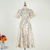 Court Style High Design Feeling Heavy Industry Nail Drill Short Sleeve Single Buckle Dress +