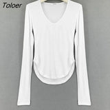 Long Sleeve Tshirt Women 2023 Fashion Slim White Woman Tshirts Tops High Elasticity Thin Skinny Tee Shirt Blusas