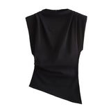 New Folding Decoration Asymmetric Cushion Shoulderless Top