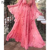 Print Boho Spaghetti Strap Beach Dress Fashion V-neck Sexy Women Long Dress Off Shoulder Pleated Casual Maternity