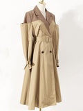 Women Khaki Color-block Long Trench New Lapel Long Sleeve Loose Fit Windbreaker Fashion Tide Spring Autumn 2023