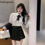 Ropa Mujer Two Piece Sets Womens Outifits Puff Sleeve White Shirts Tops High Waist Split Skirt Suit Y2k Clothes Fashion