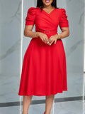 Women's Summer New Fashion Elegance V-Necked Folded Large Dress Dress