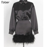 Feather Patchwork Dress for Women Blouse Long Sleeve High Waist Patchwork Feathers Mini Dresses Female Spring Clothes