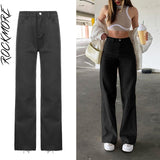 Rockmore Brown Vintage Baggy Jeans Women 90s Streetwear Pockets Wide Leg Cargo Pants Low Waist Straight Denim Trousers