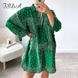 2021 Long Sleeve Shirt Dress Print Women Blue Oversized Autumn Beach Sexy Loose Vintage Fashion Mini 90s Casual