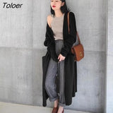 Women Hot Sale Autumn Knitted Loose Sweater Extreme-long Pockets Solid Simple Warm All-match Outerwear Casual